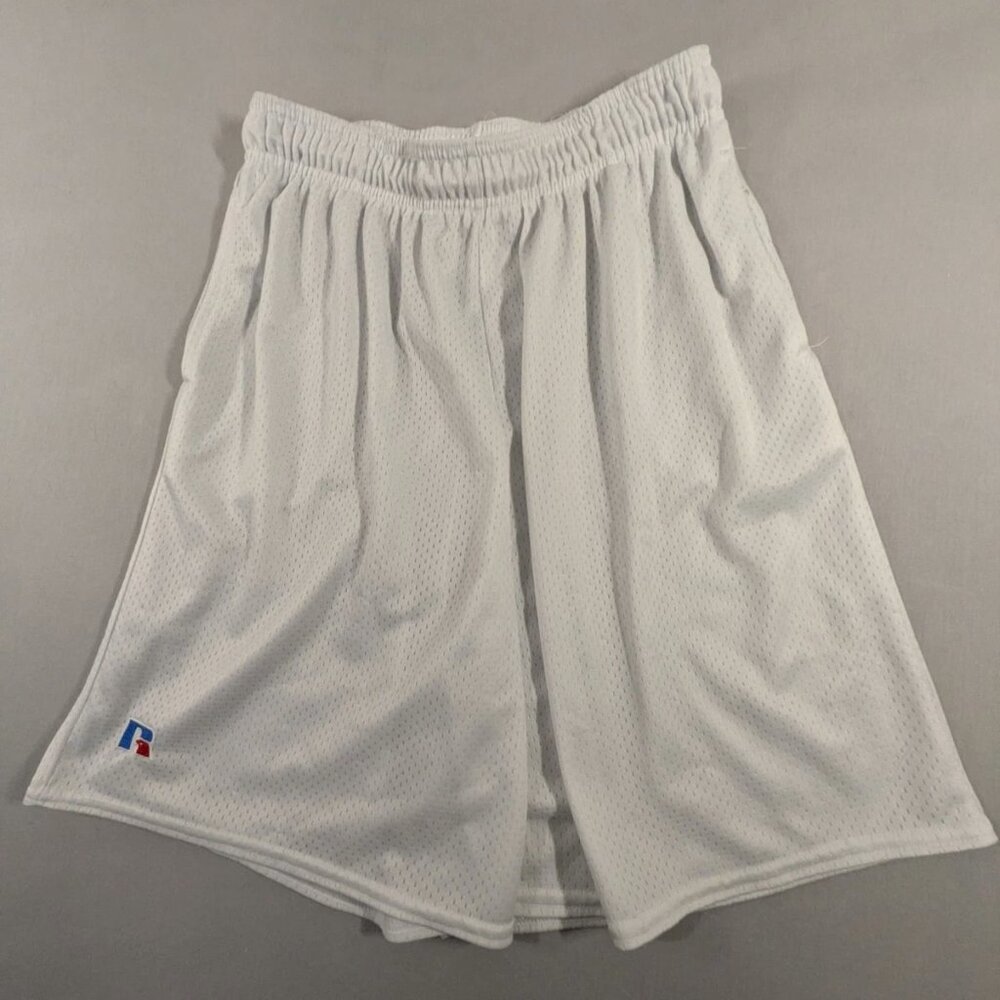 Russell Athletic Men's Basketball Shorts L White Mesh Elastic Waist
